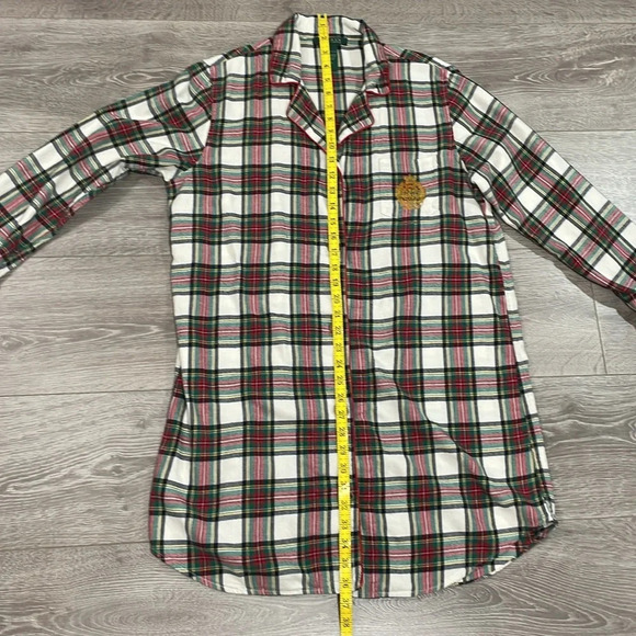 Lauren Ralph Lauren Flannel Plaid Button Front Collared Sleepshirt Pocket L - Picture 13 of 16